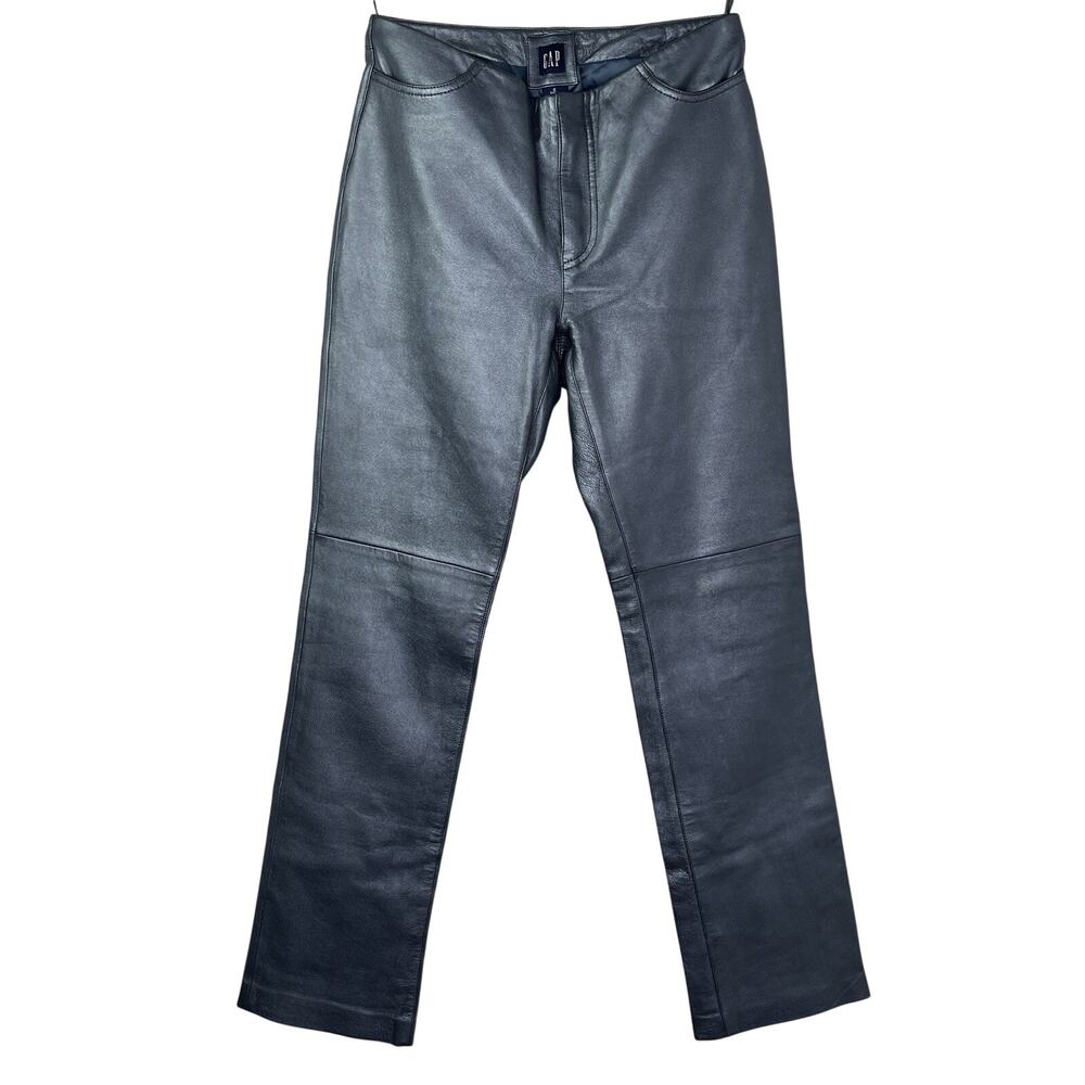 Vintage Gap Leather Metallic Blue Pants Size 6 straight leg, y2k, fully lined